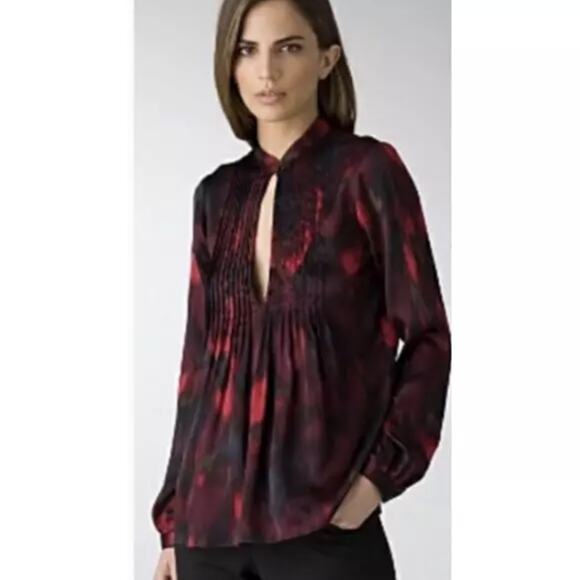 Theory Women's Bianca Keyhole Cotton Pin Tuck Blouse Size Medium Breathable - Picture 10 of 10